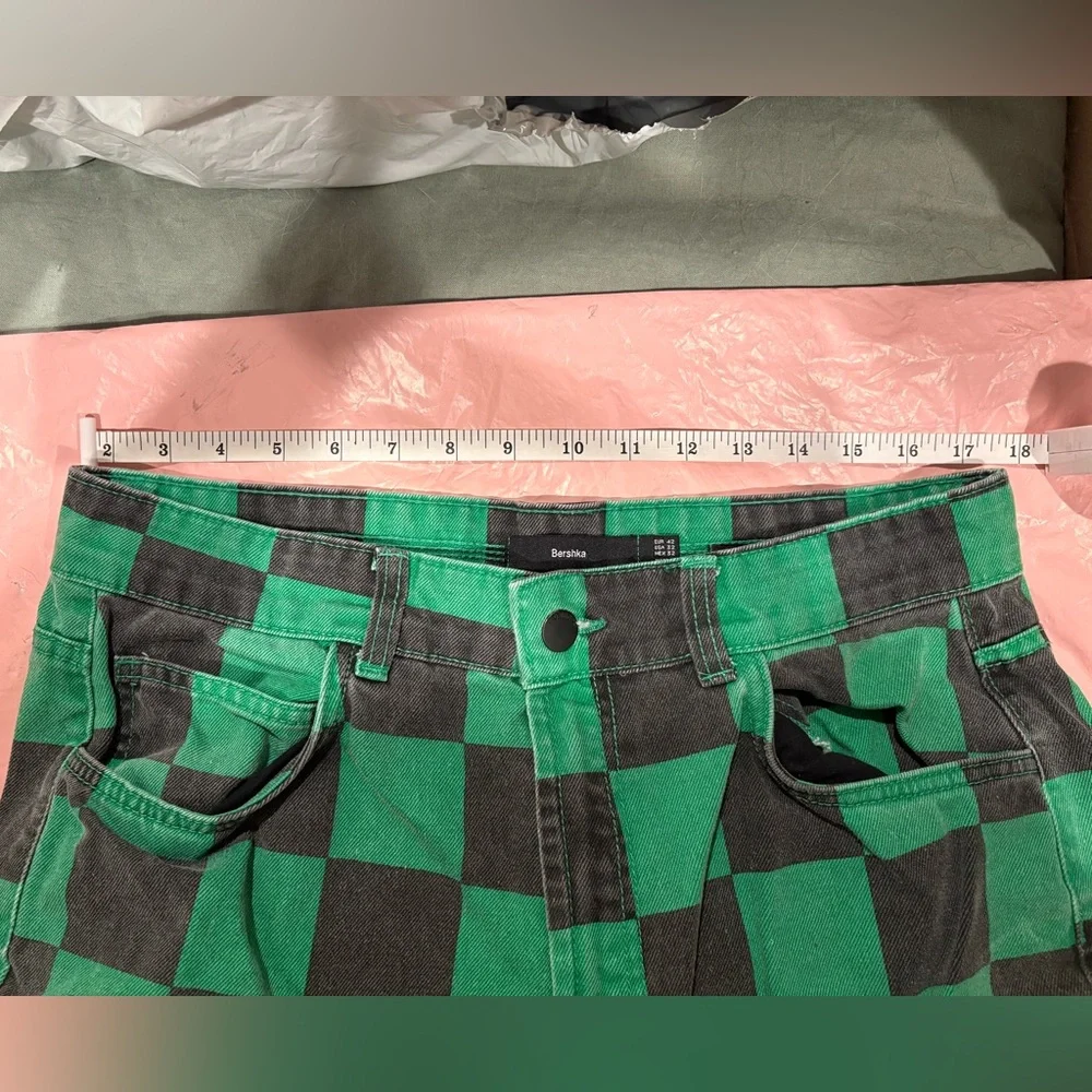 Bershka Green and Black Checker Jeans - Picture 6 of 10